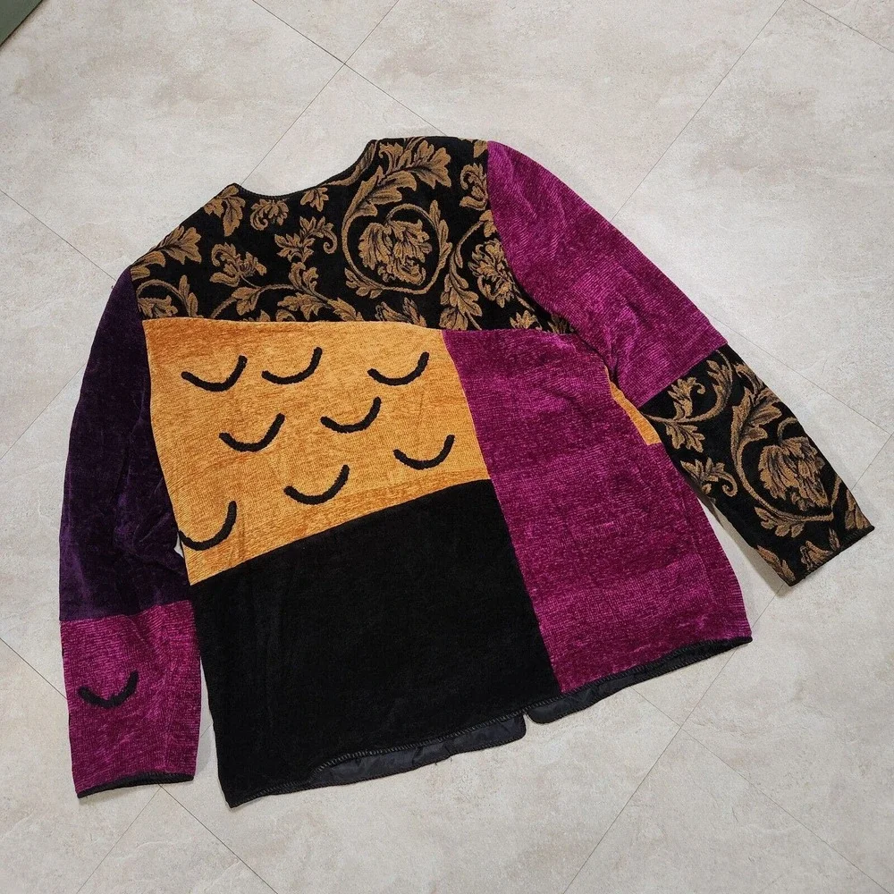 VTG Indigo Moon Womens L Large Tapestry Colorful Artwear Button Up‎ Jacket